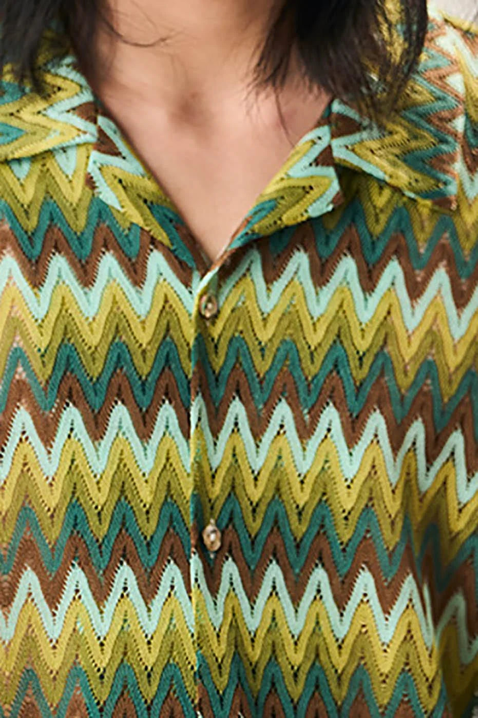 EPIC POETRY Geometric Ripple Knitted Half Shirt Watermelon