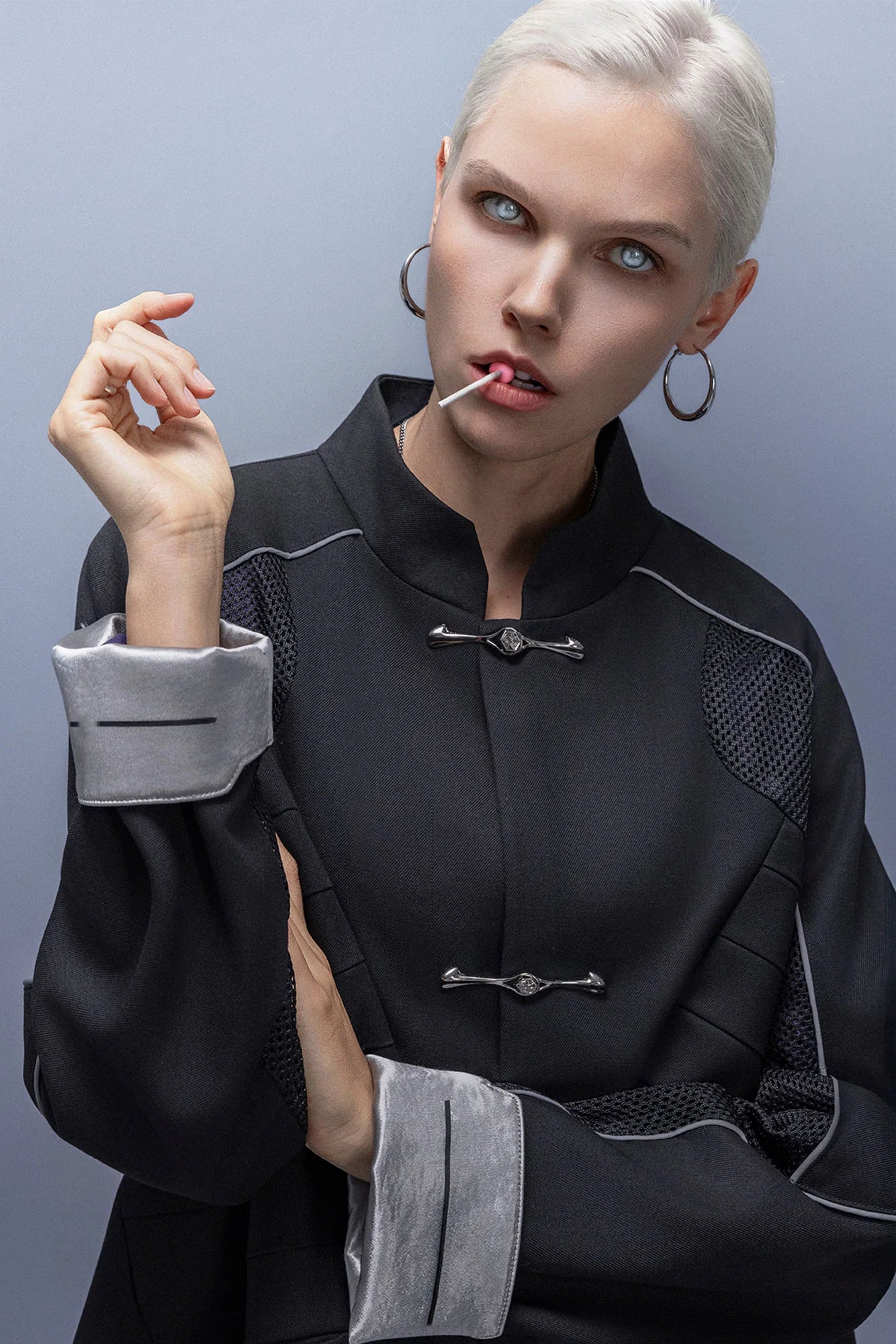 XIPHEVIL Tech Wool-Blend Mandarin Button-Up Jacket