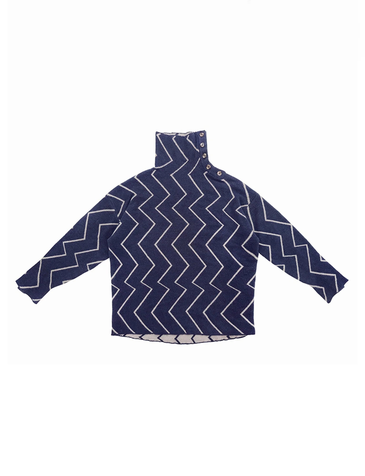 MIICHOUS Geometric Ripple Jacquard Asym High-Neck Sweater