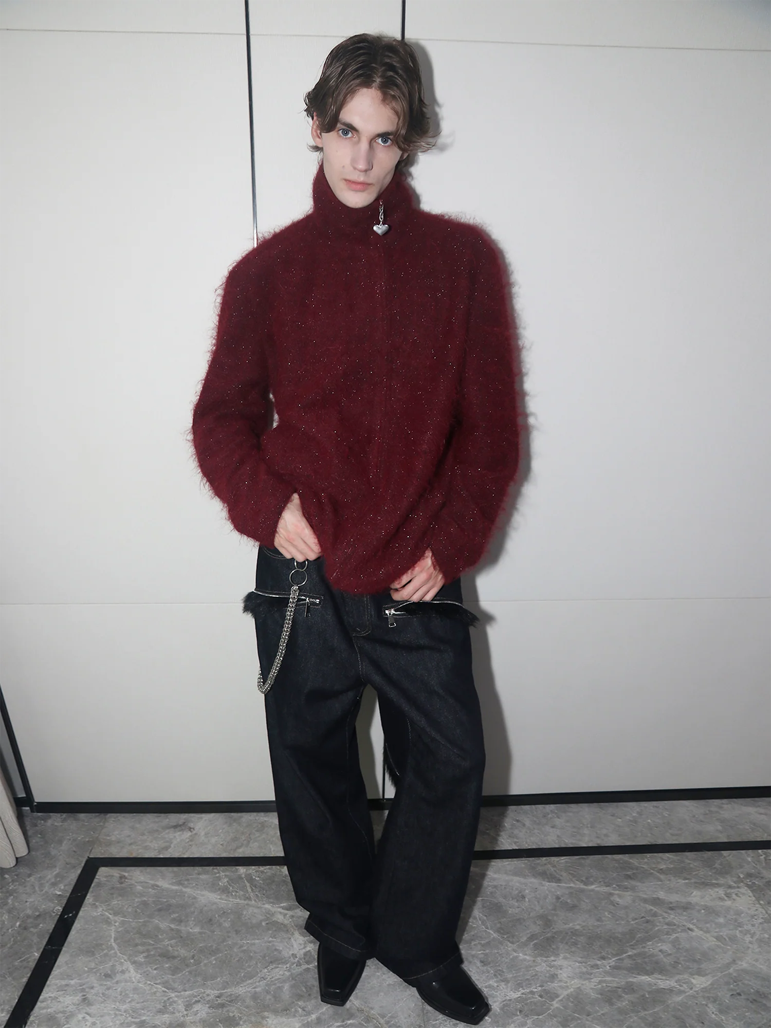 ASSEEN Asym-Zip Glitter Mohair Cardigan