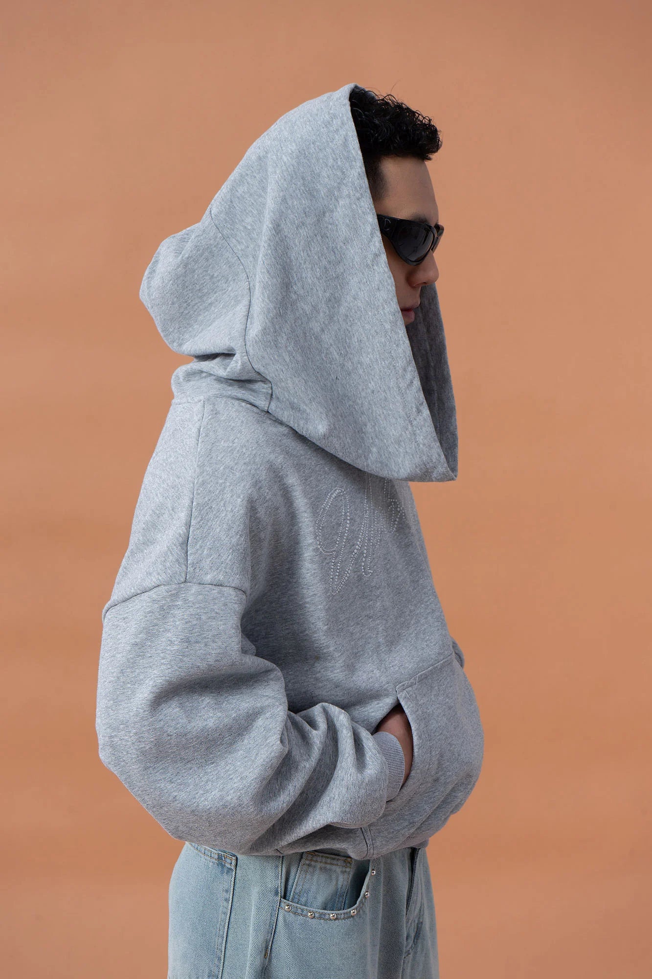 CLP Oversized Cowl-Hood Pearl-Stud Hoodie