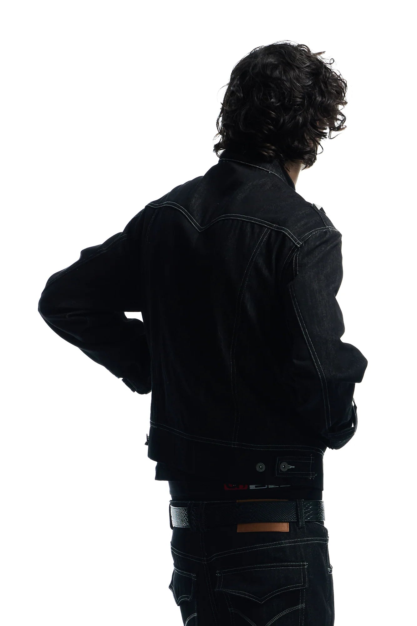 DND4DES Studded Stand Collar Raw Denim Jacket