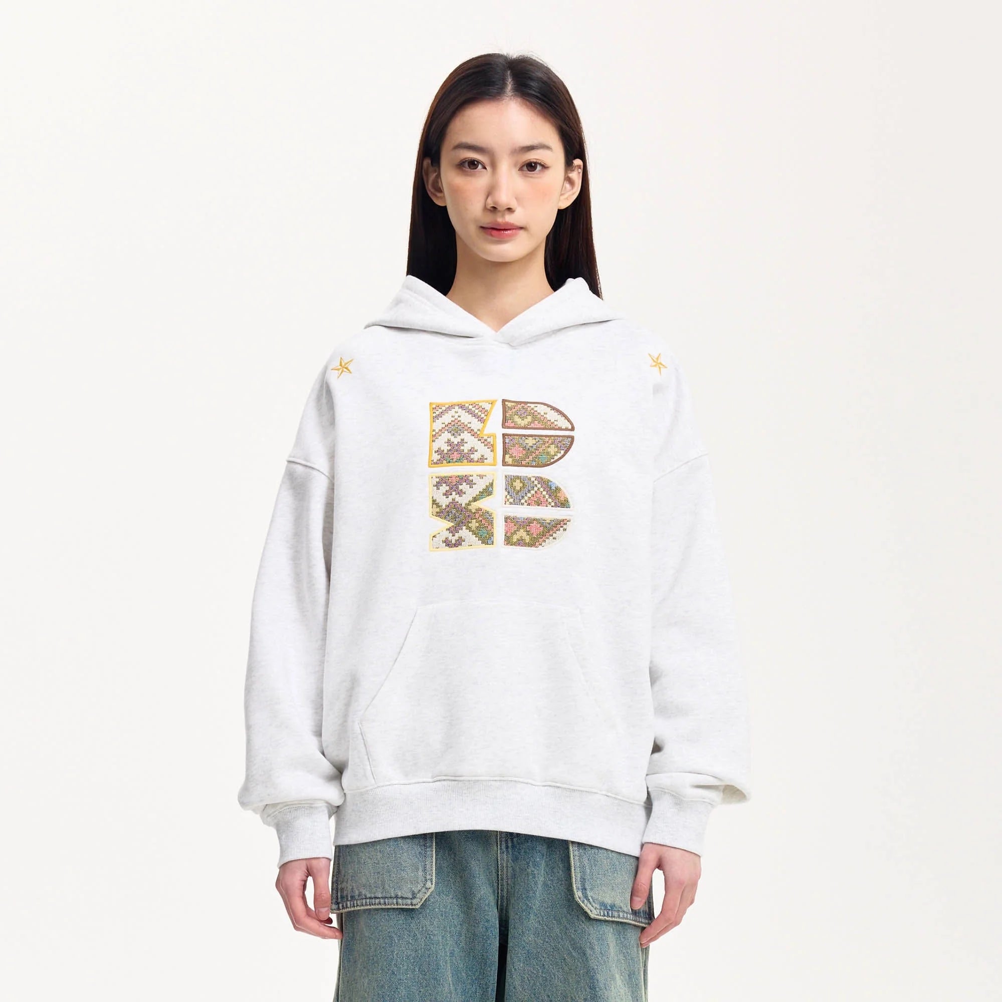 BONELESS Tribal Jacquard LOGO Patch Embroidered Hoodie