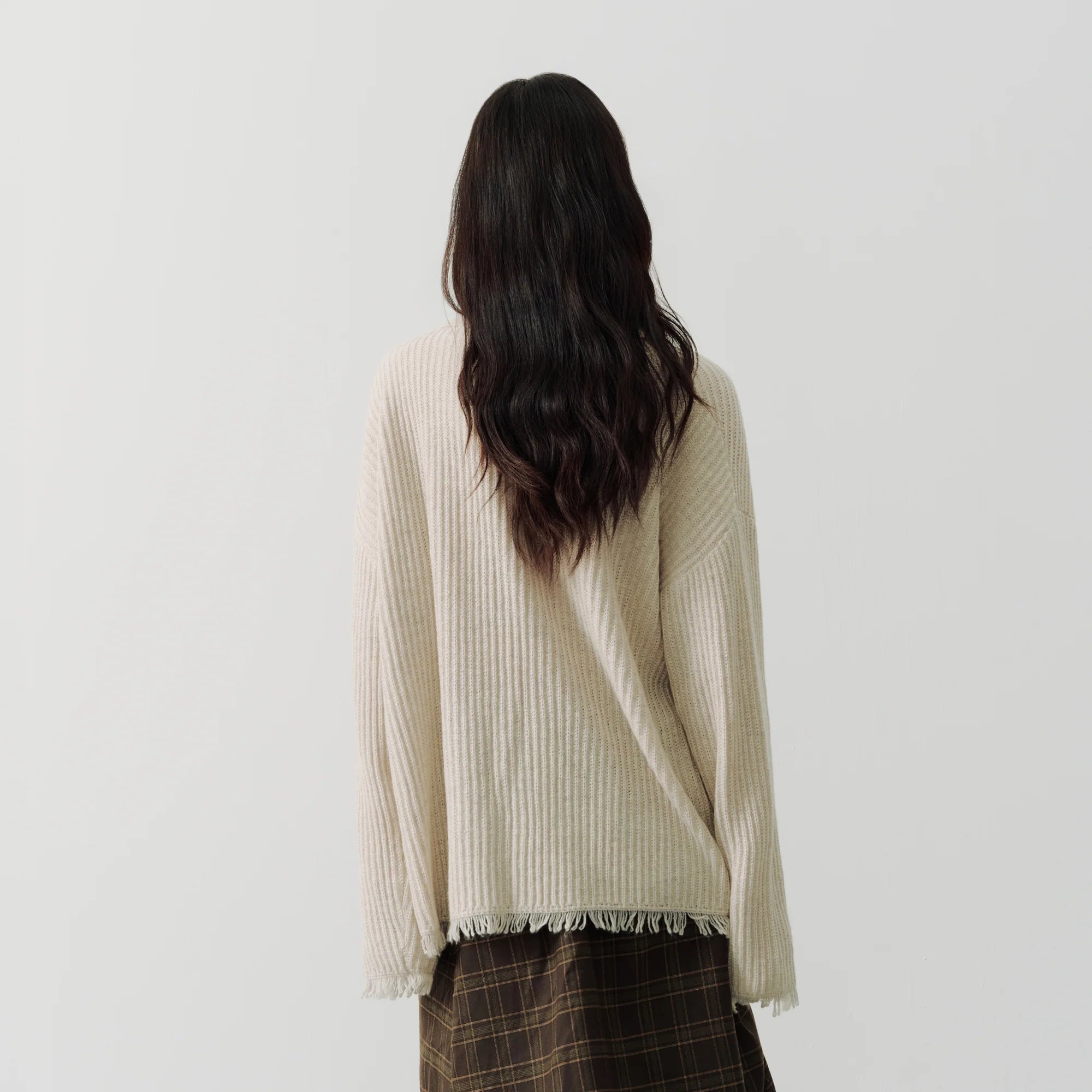 SAME FLOW Floral Embroidery Fringe-Hem Rib Cardigan