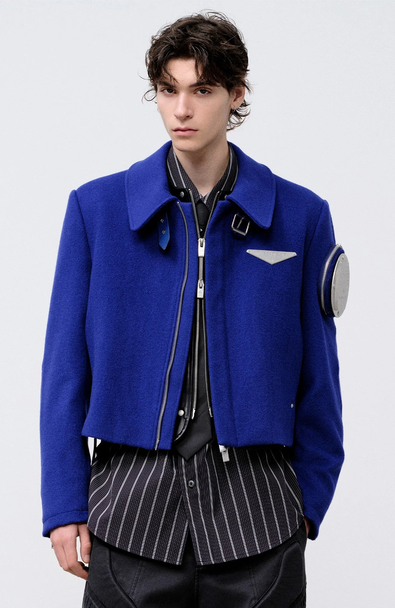 FACEONLAB Arm-Patched Cropped Naval Jacket Blue