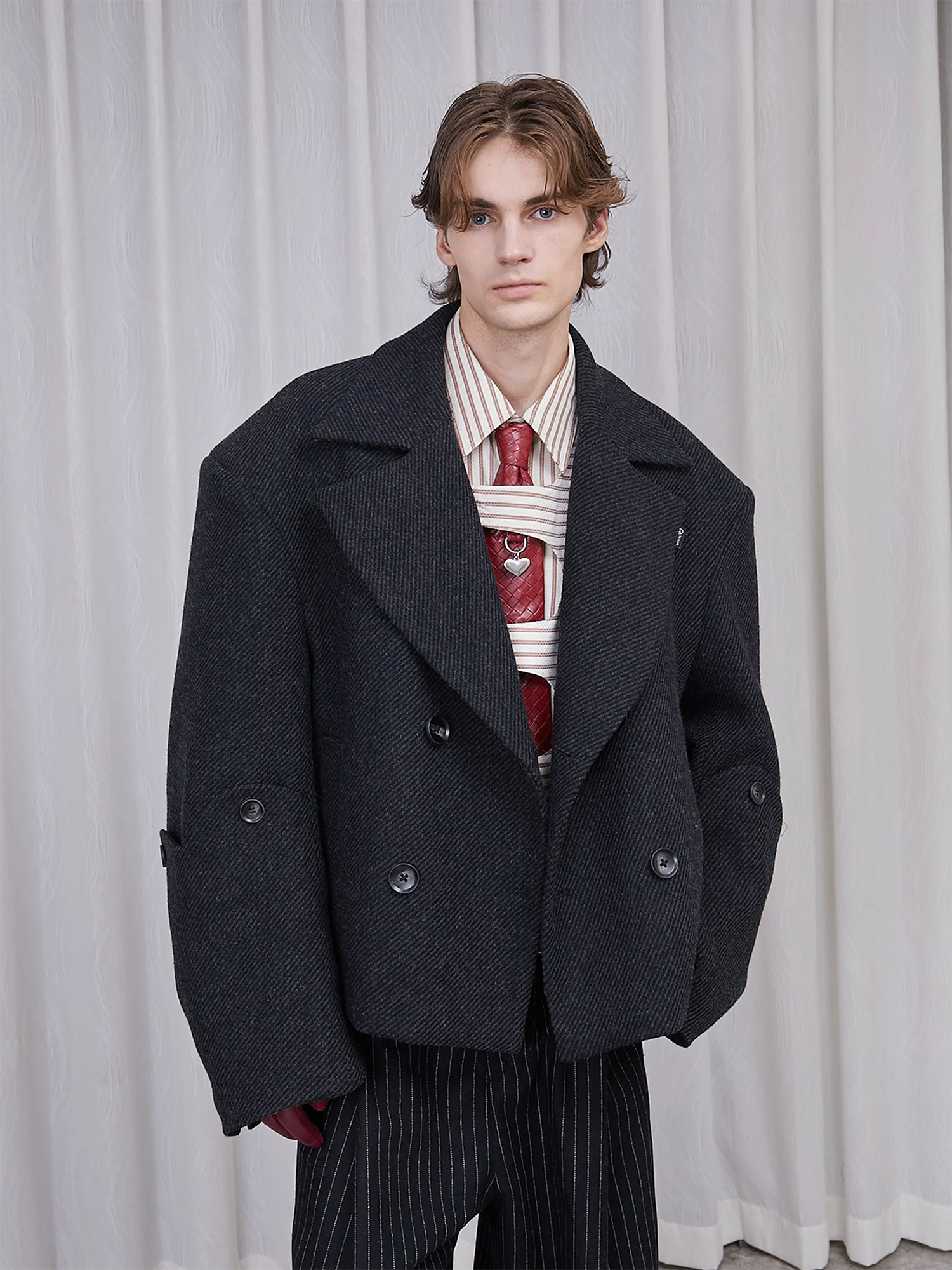 ASSEEN Double-Breast Wool-Blend Oversized Coat