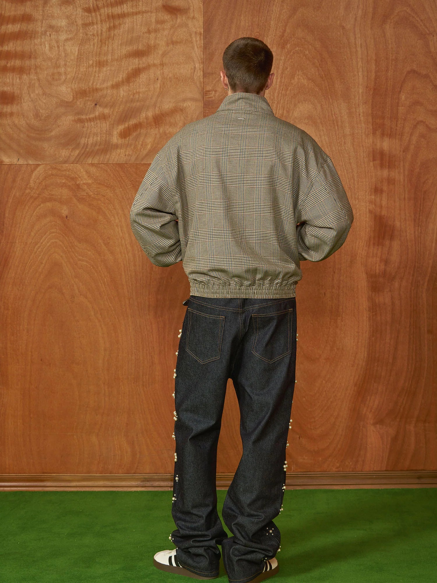 PMW Classic Plaid Elastic-Hem Bomber