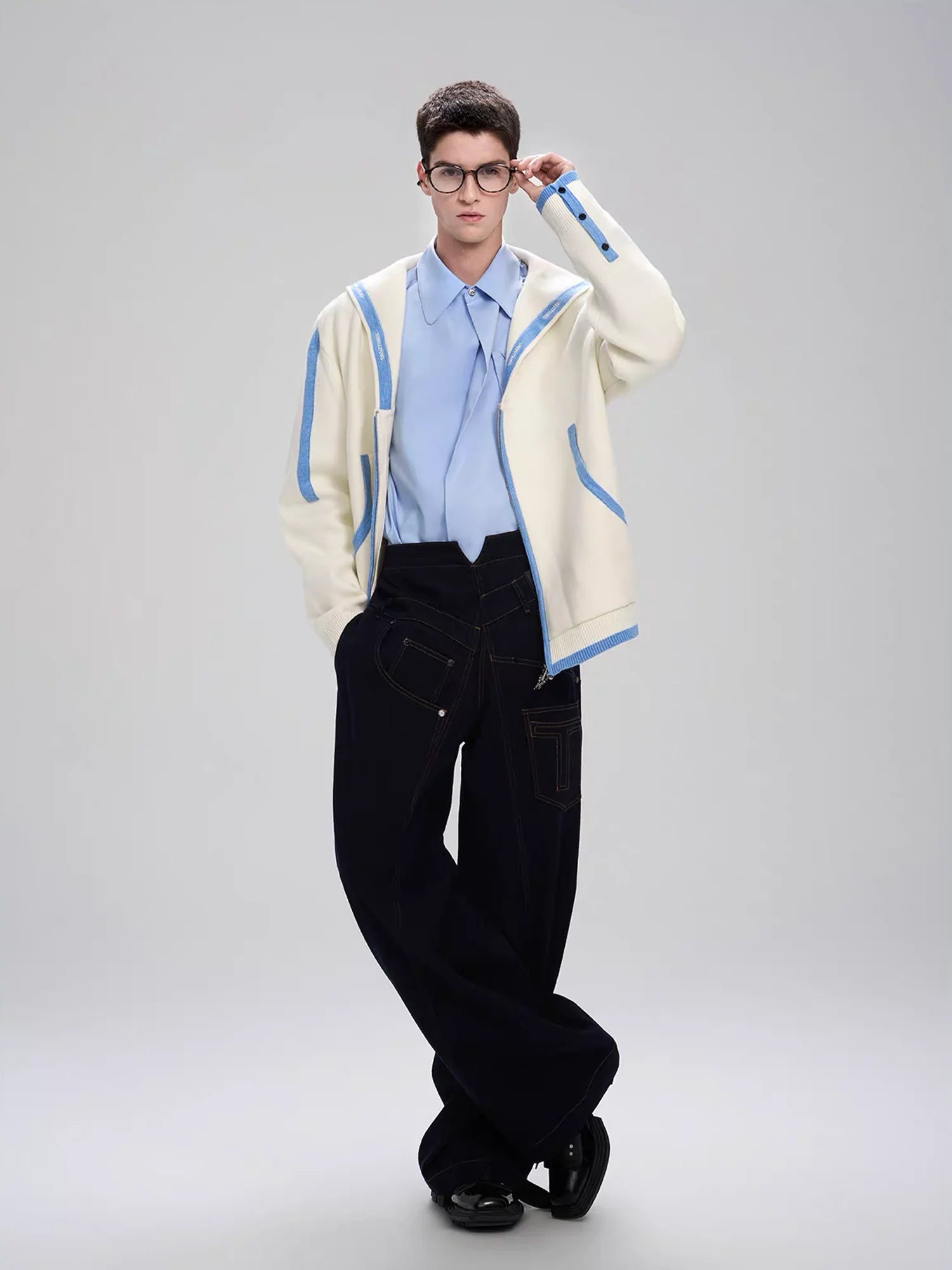 TIWILLTANG Contrast-Trim Sailor-Collar Jacket
