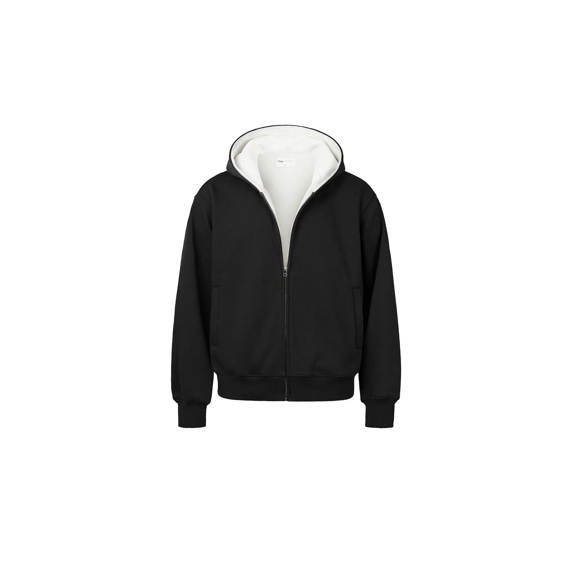 OKAYTHXBYE Essential Sherpa-Lined Boxy Zip Hoodie