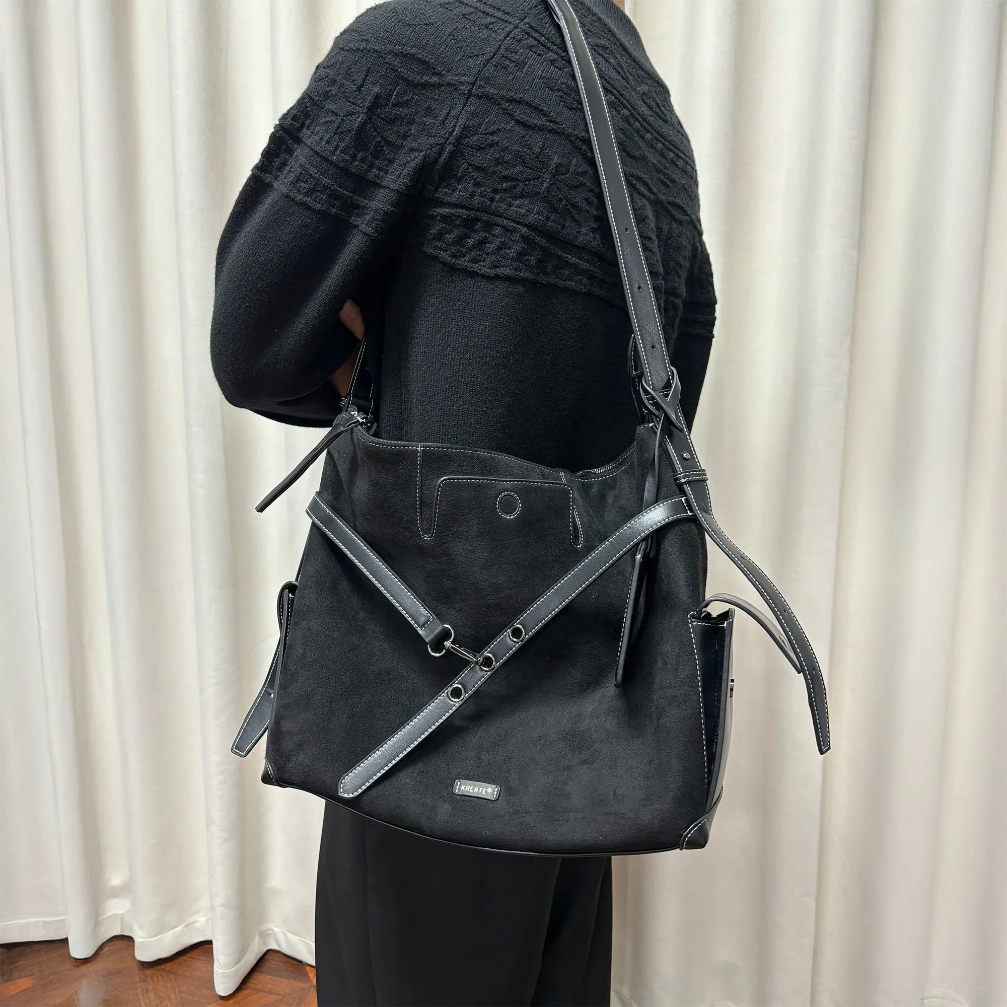 KREATE Faux Suede Panel Messenger Bag