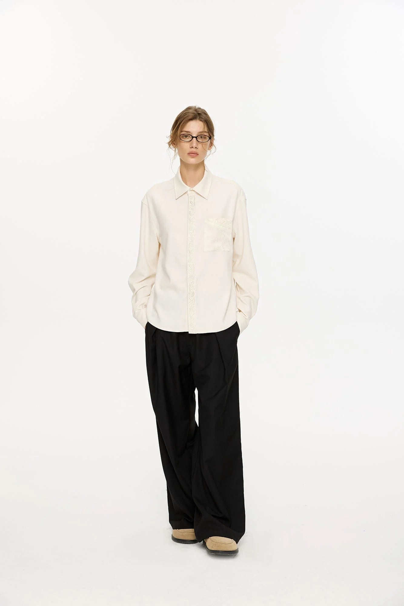 KREATE Floral Jacquard Trim Pocket Shirt