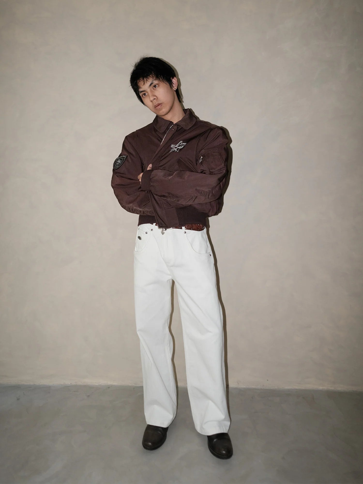 IN EXISTENCE Anchor Zip Embroidered Patch Bomber