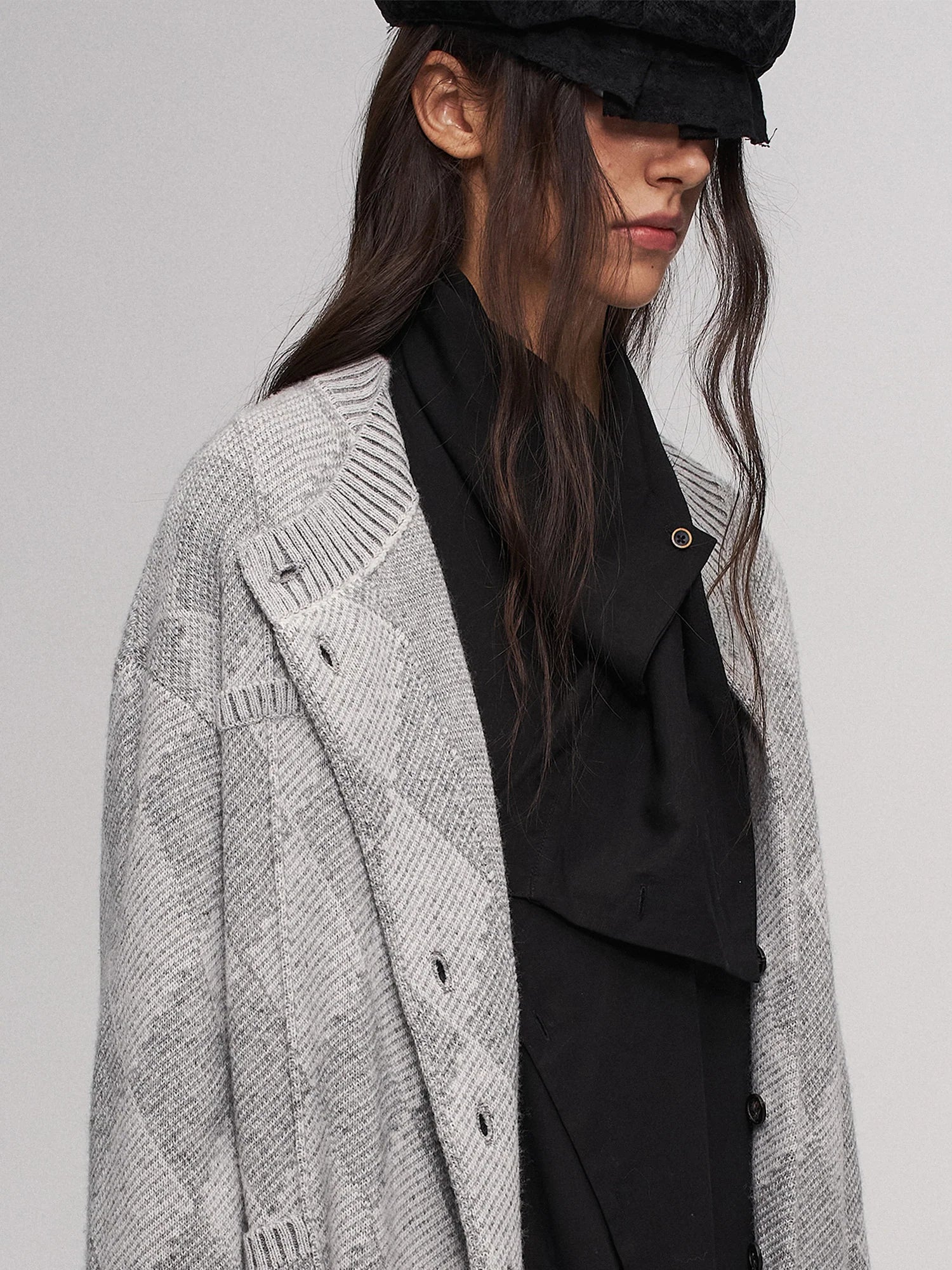 ILNya Nieternite Nifutur Wool-Blend Argyle Jacquard Cardigan Gray