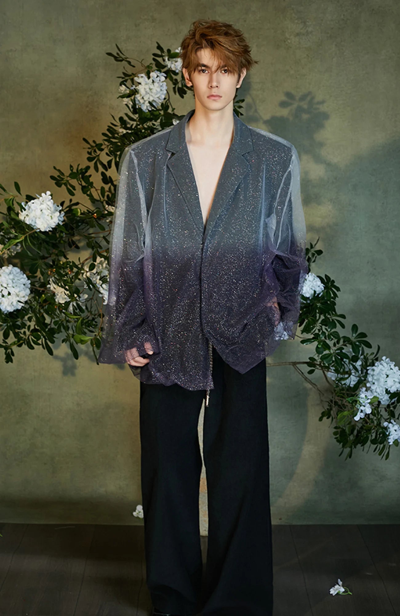 JIECHI Stardust Sheer Gradient Overlay Blazer