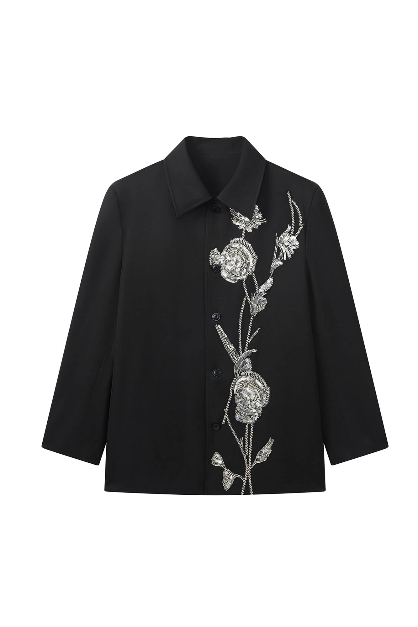 JIECHI Embellished Floral Side-Slit Jacket