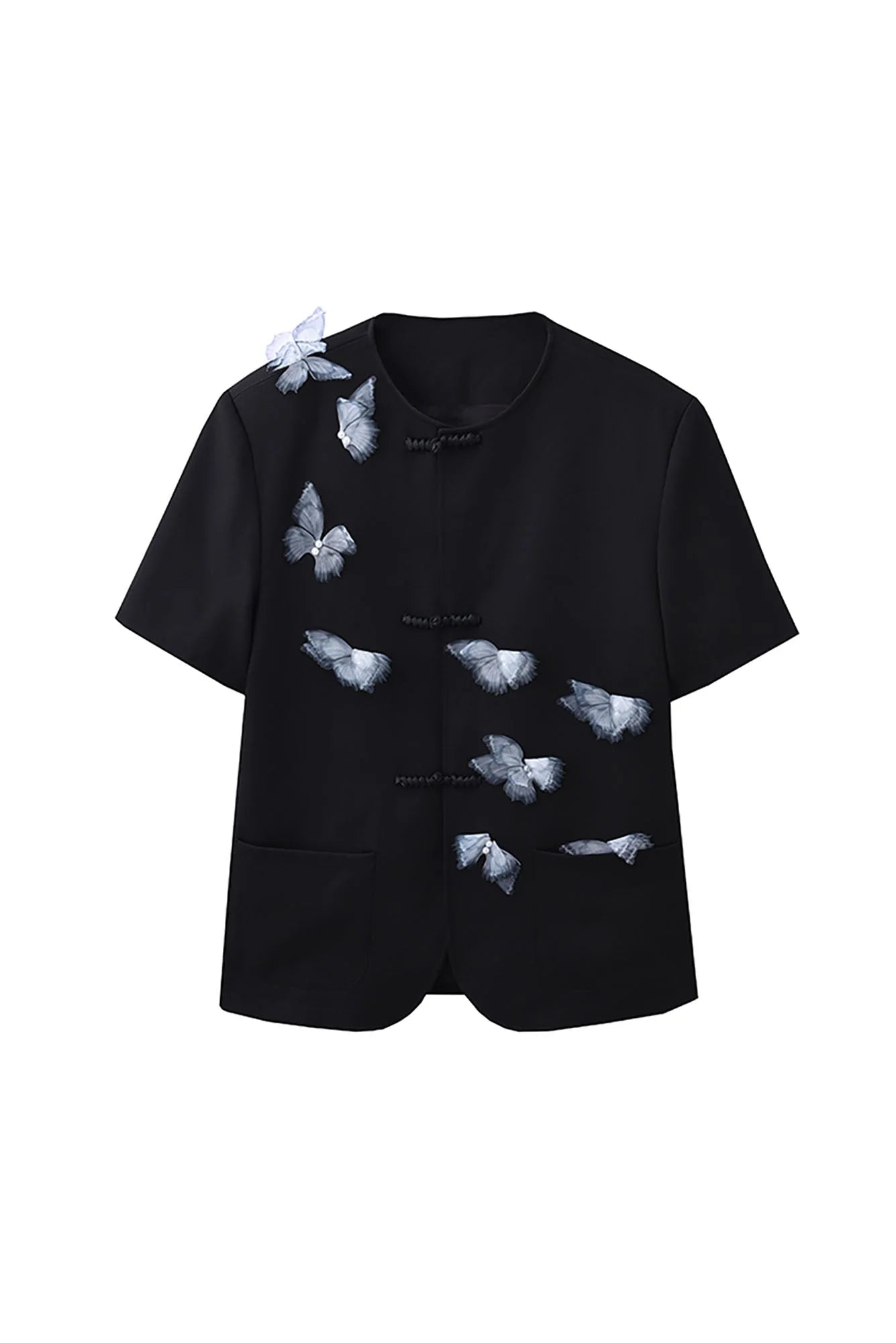 JIECHI Flying Butterfly Frog Button T-Shirt