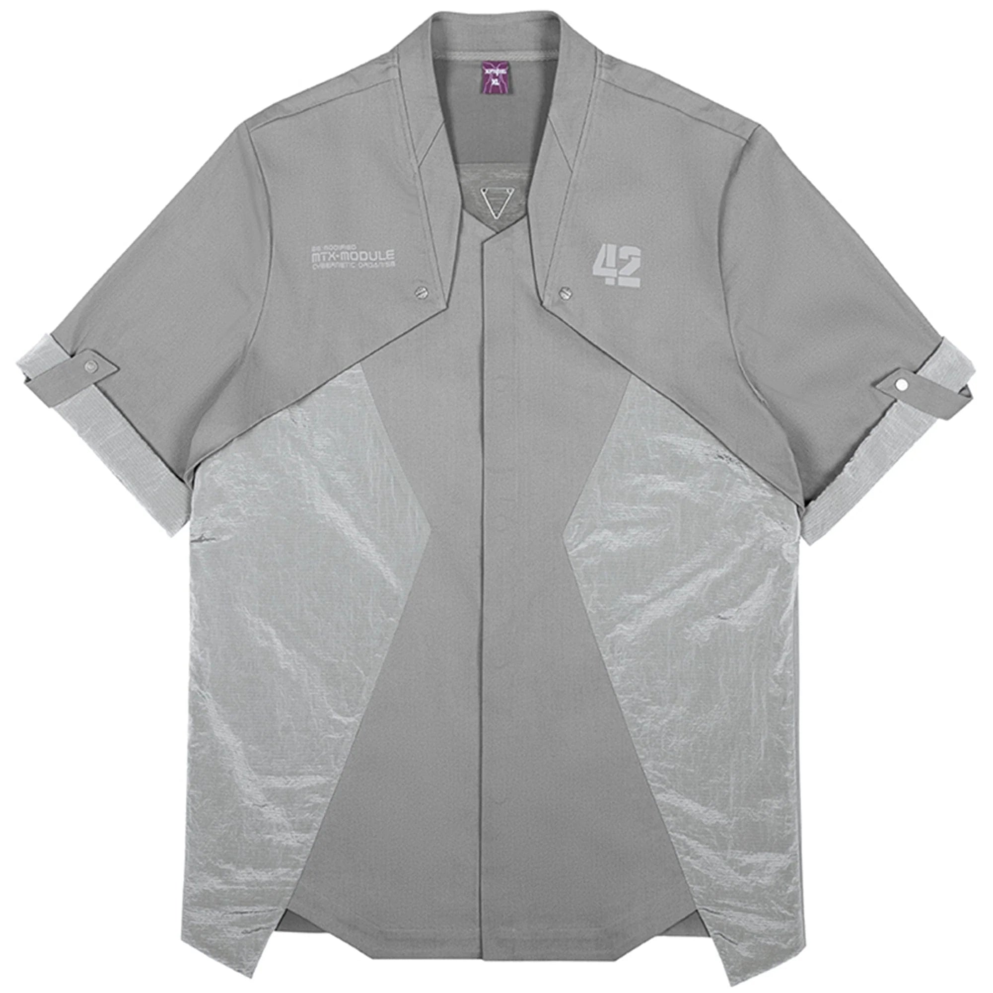 XIPHEVIL Terminal Modern Layered Rivet Half Shirt Light Grey