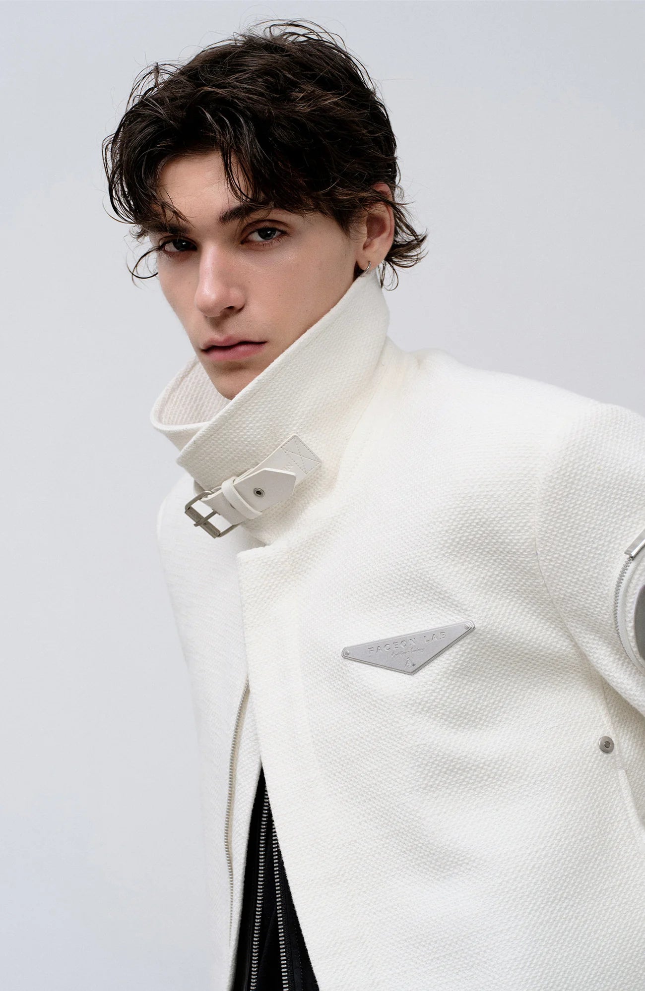 FACEONLAB Arm-Patched Cropped Naval Jacket White