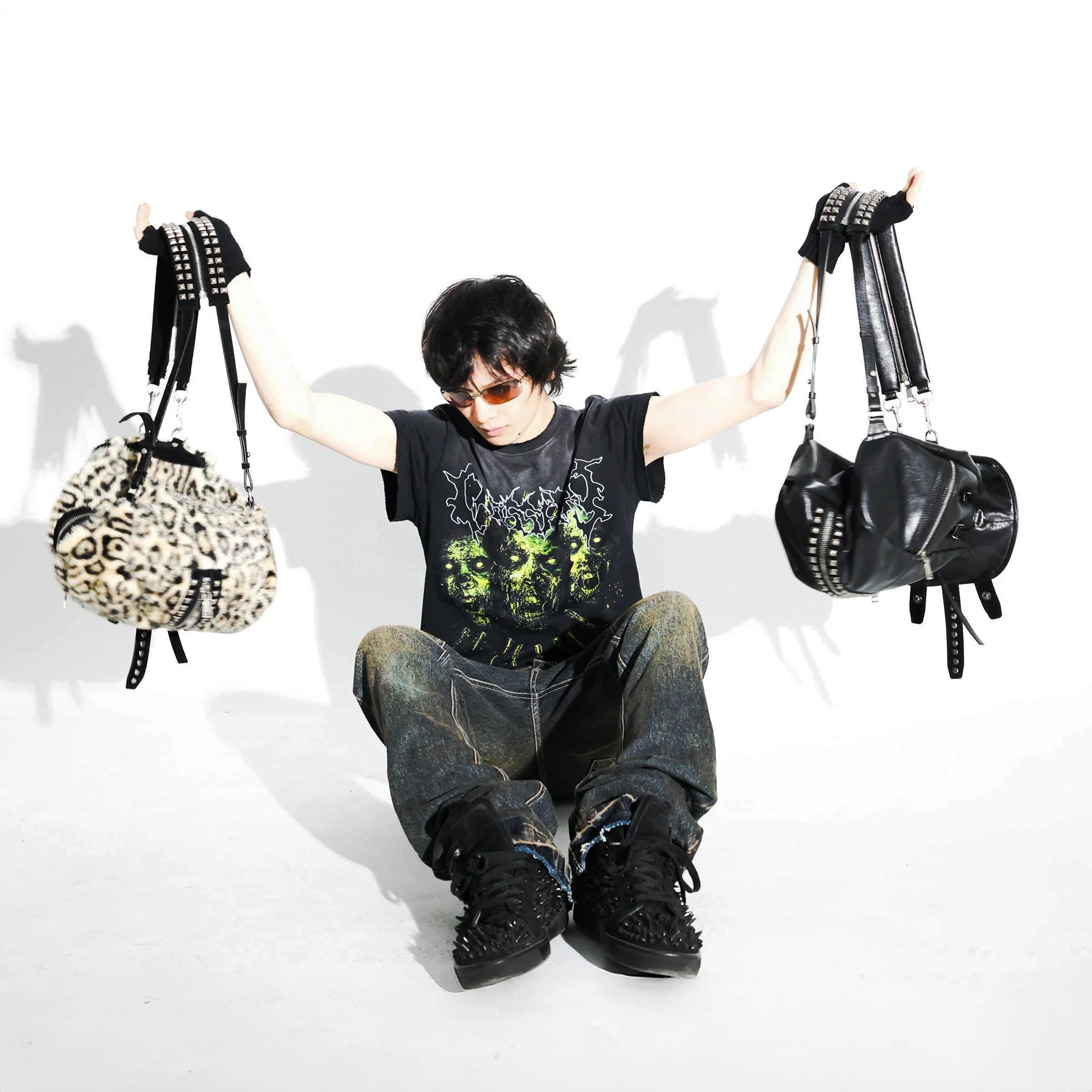 PCCVISION x GMK Studded Zippered PU Bucket Backpack