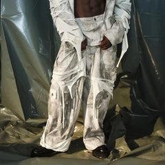 RECOVER ZONE Distressed Slashed PU Layered Cargo Pants