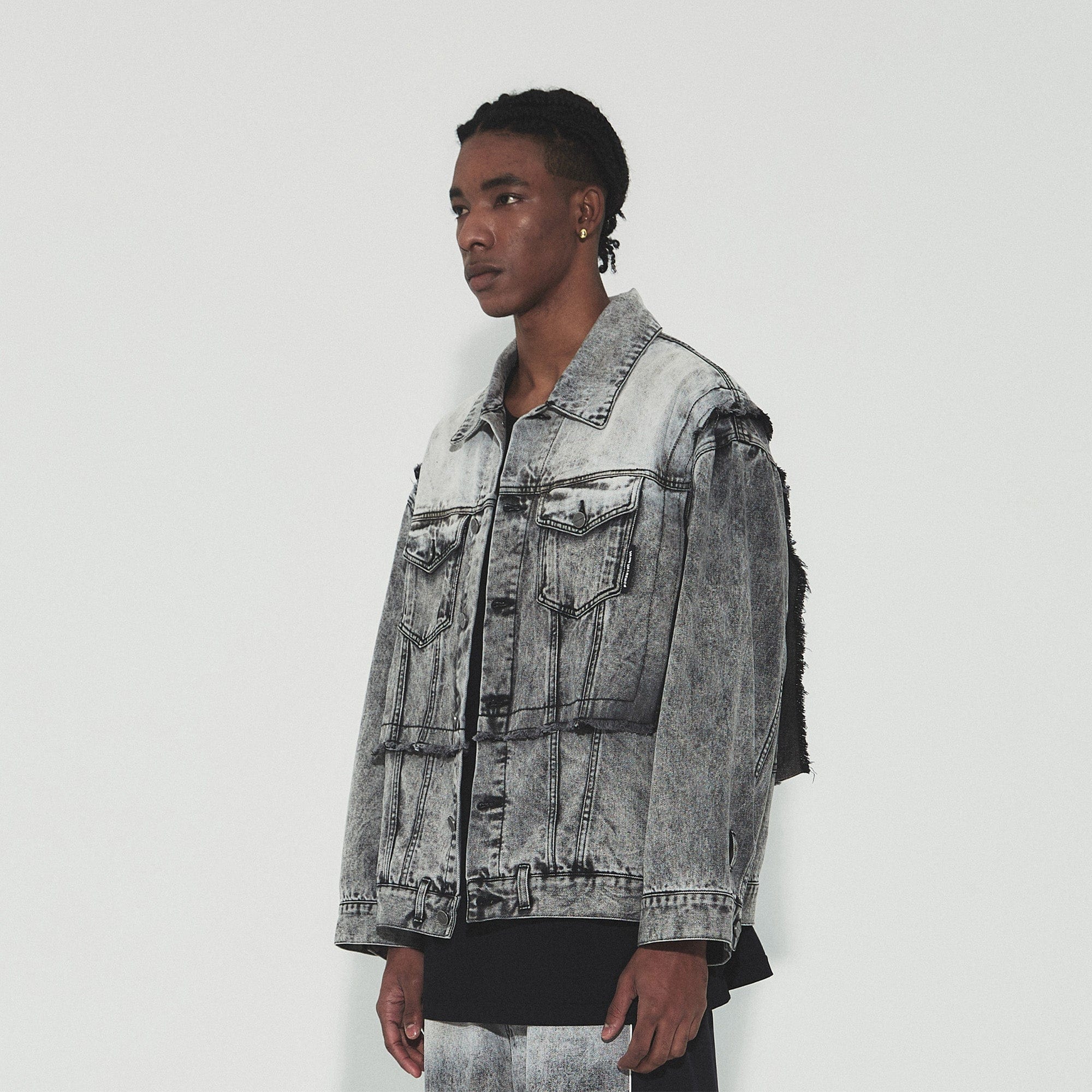 VANN VALRENCE Structural Panel Acid-Washed Oversized Denim Jacket