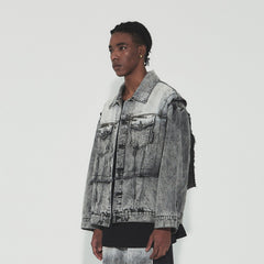 VANN VALRENCE Structural Panel Acid-Washed Oversized Denim Jacket