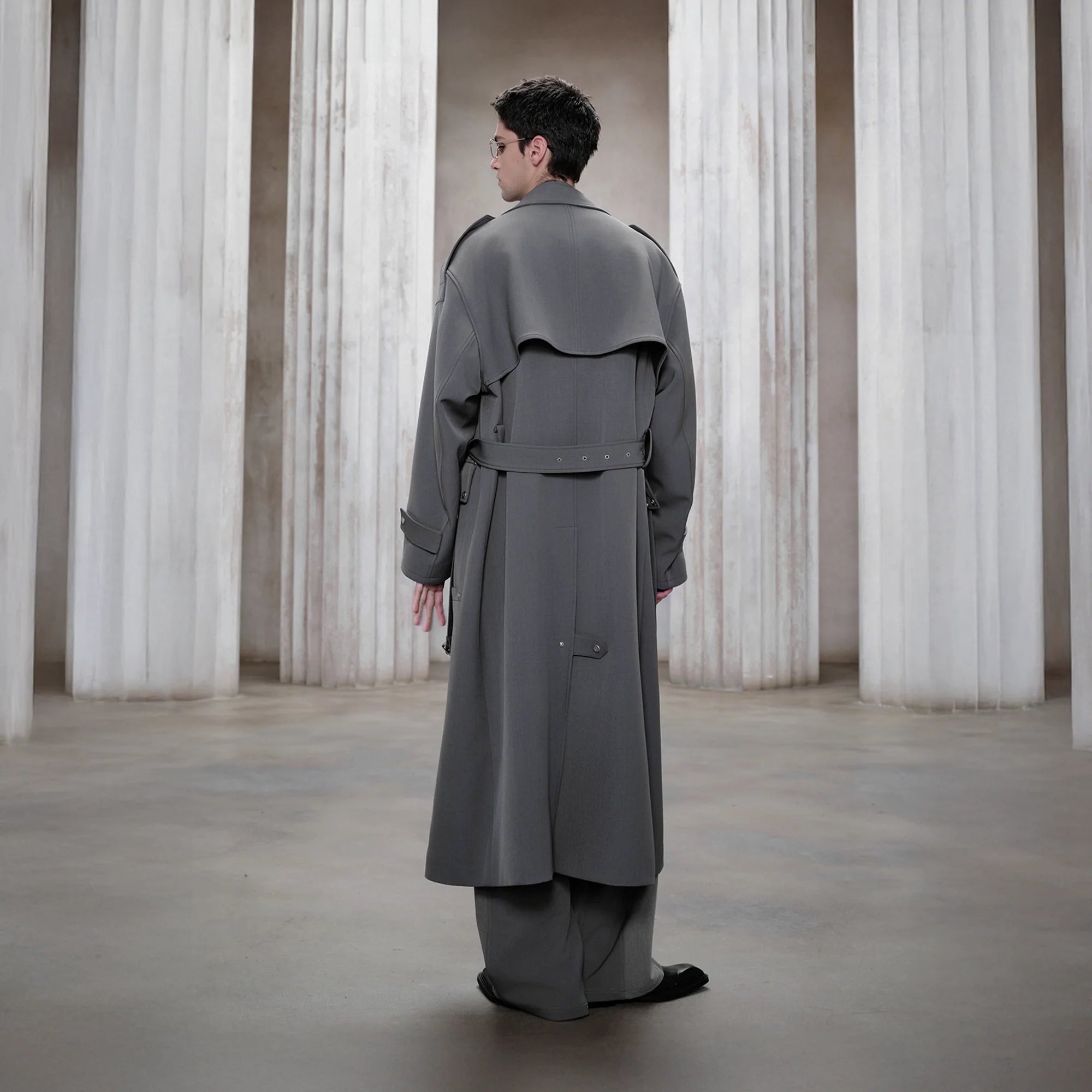 FACEONLAB Essential Military Trench Coat Gray