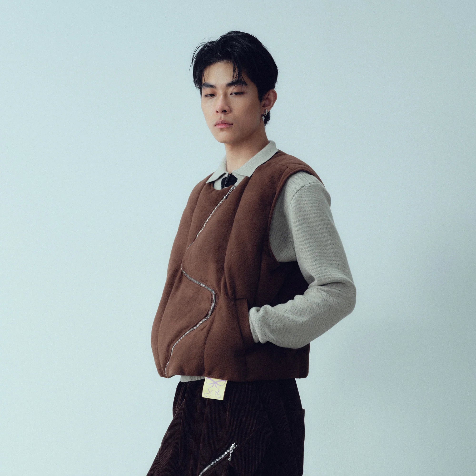 KADAKADA Curved Zip Suede-Puff Vest