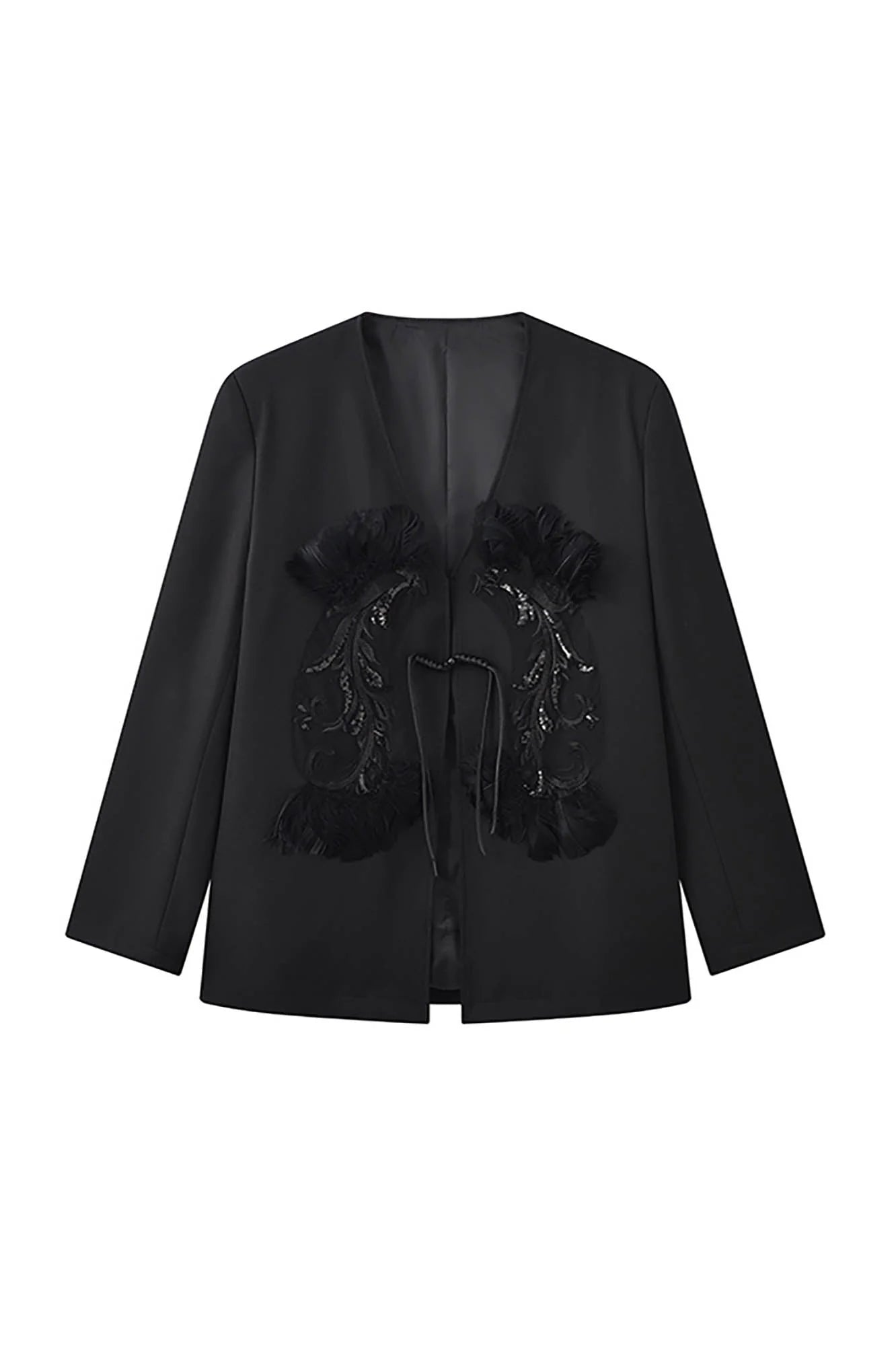 JIECHI Feather Embellished Sequin Embroidered Blazer