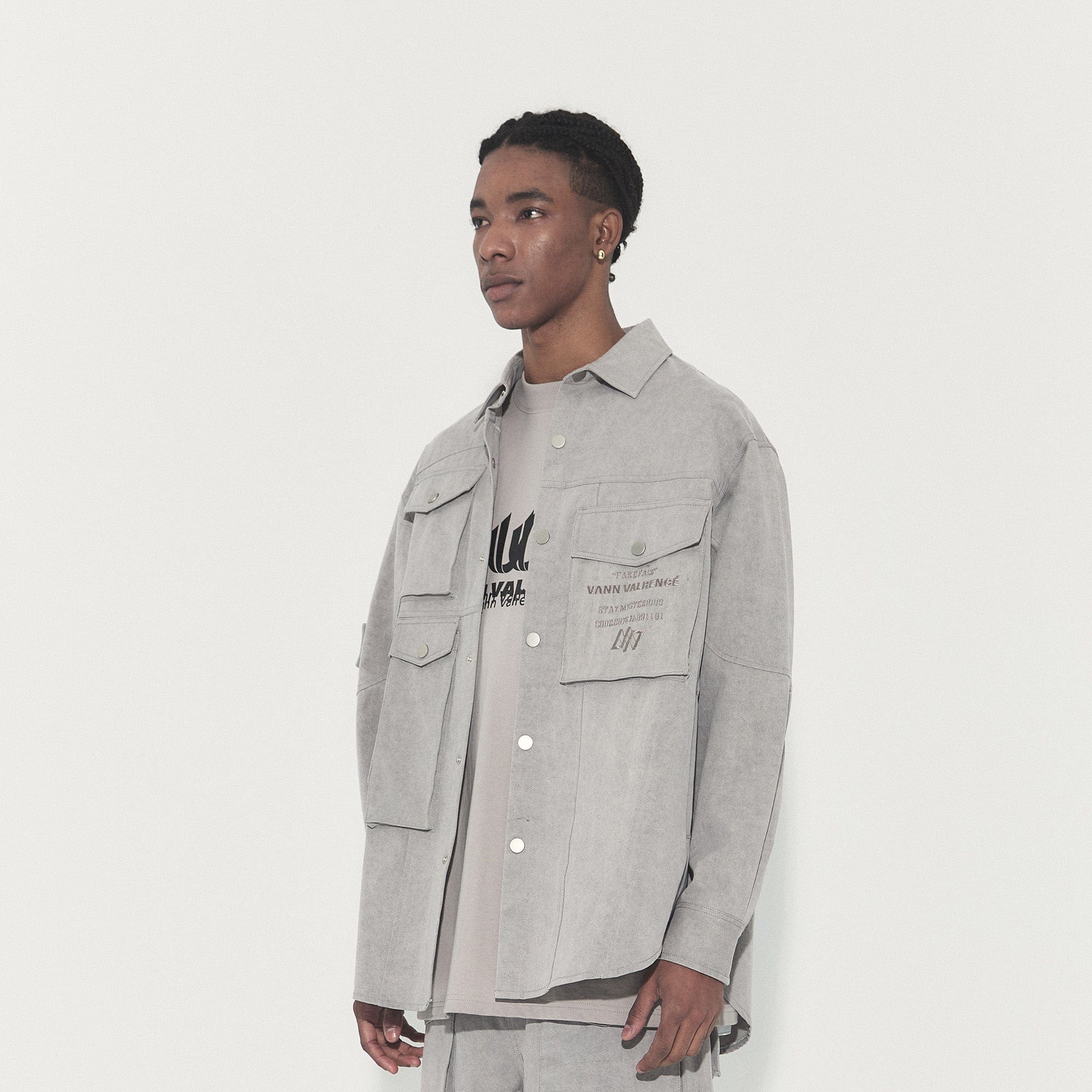 VANN VALRENCE Utility Washed Multi-Pocket Shirt Jacket