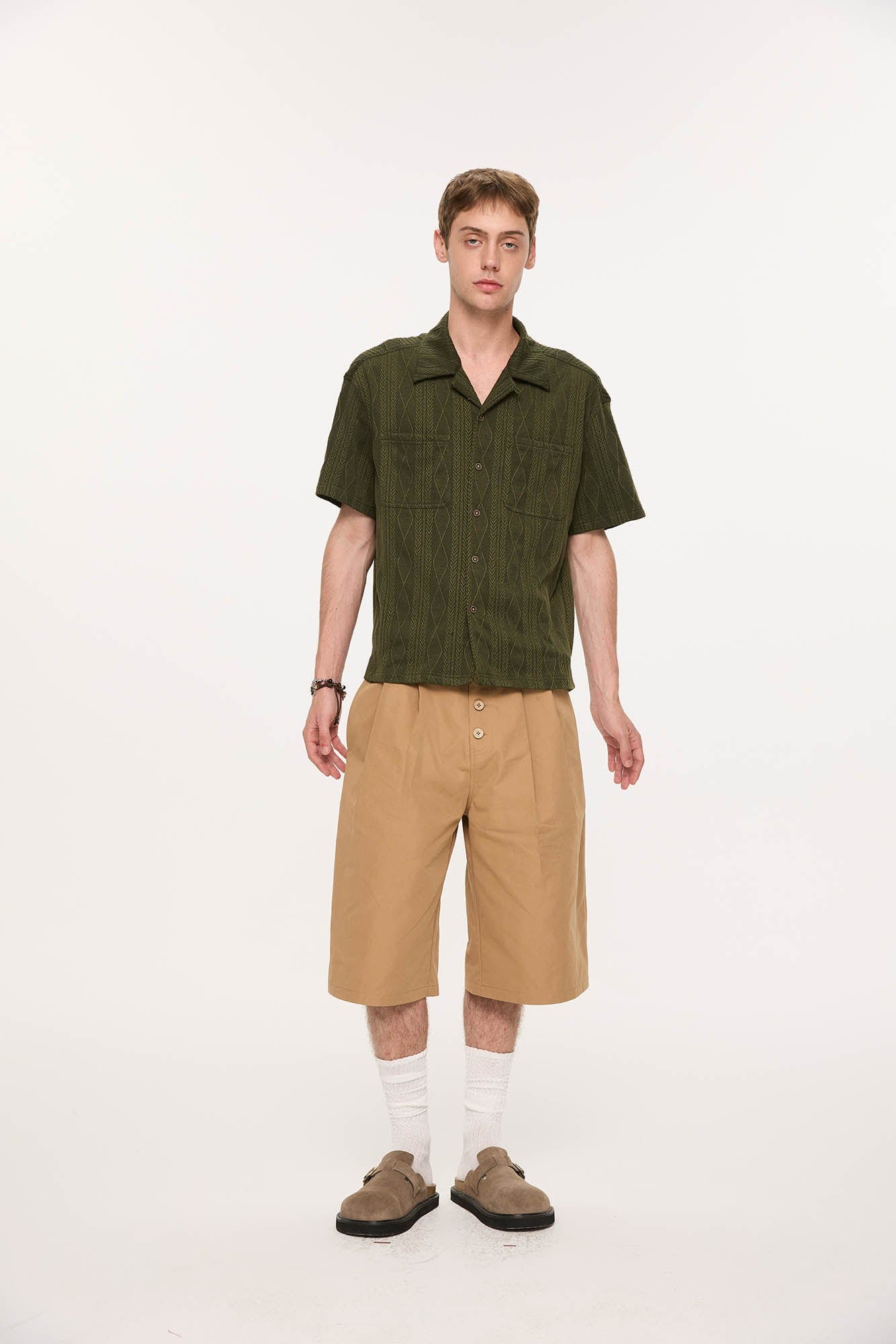 KREATE Cable-Jacquard Pocket Cuban Half Shirt
