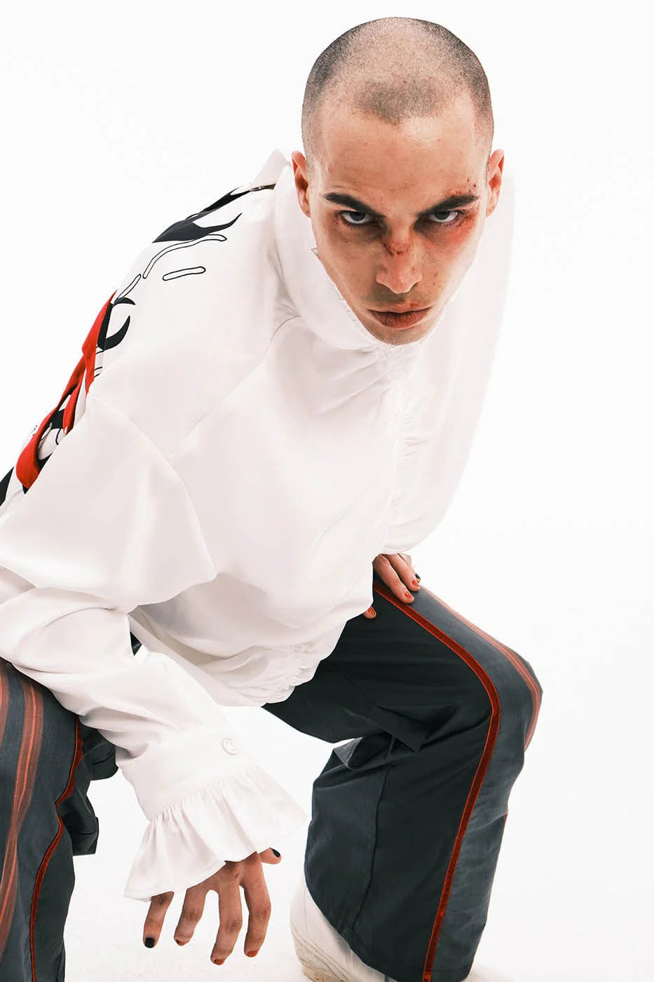 EMBRYO Demon Ruffle-Collar Buttoned LOGO Pleated Shirt