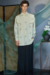 JIECHI Botanic Embroidery Bow Back Shirt