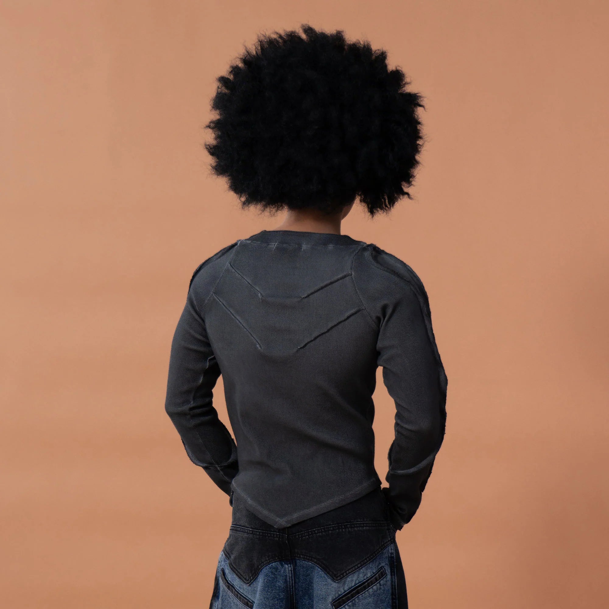 CLP Distressed Raw-Seam Paneled Long-Sleeve Tee