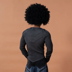 CLP Distressed Raw-Seam Paneled Long-Sleeve Tee
