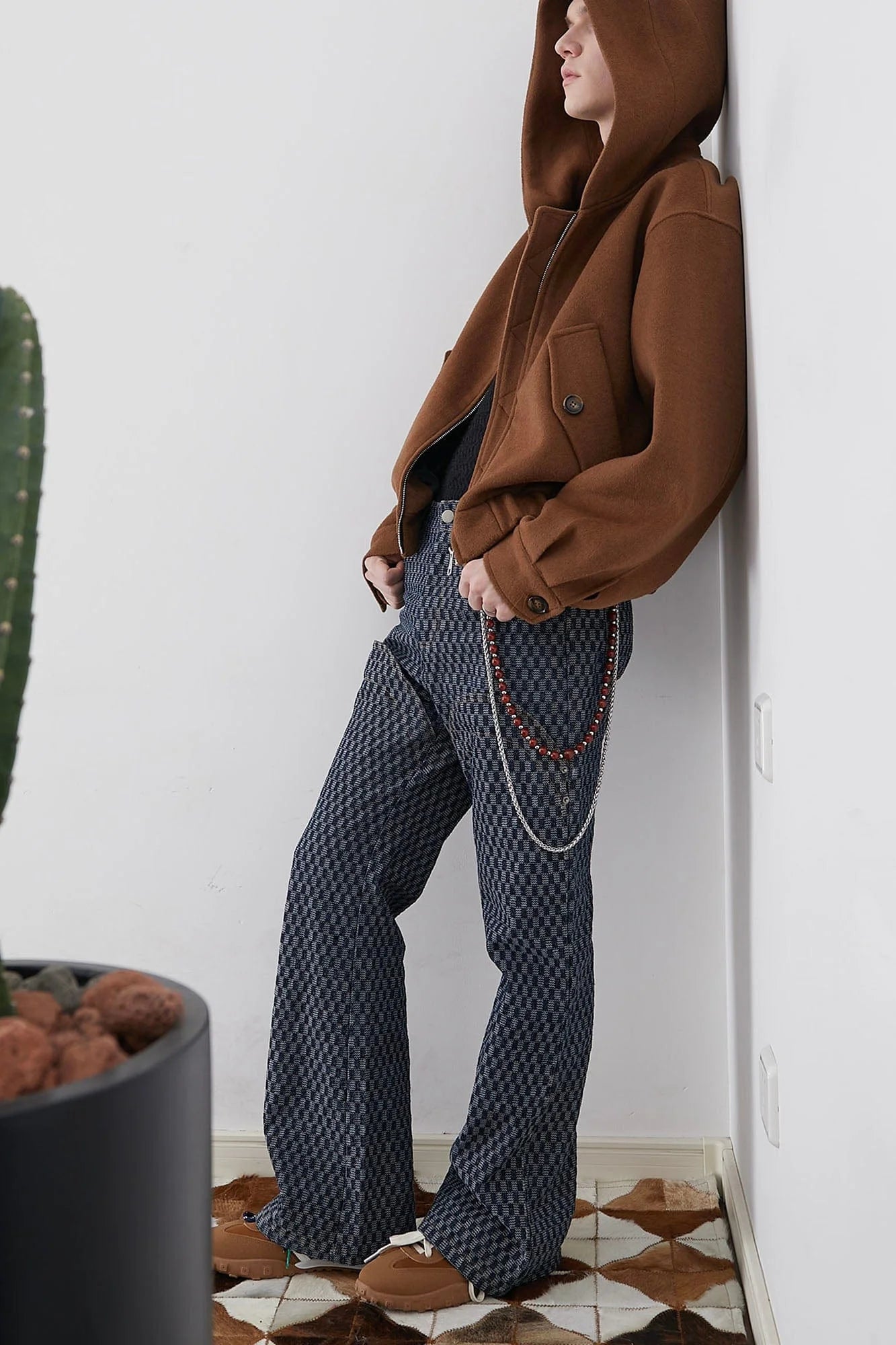 ASSEEN Checkerboard Knee Paneled Flared Jeans