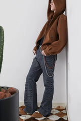 ASSEEN Checkerboard Knee Paneled Flared Jeans