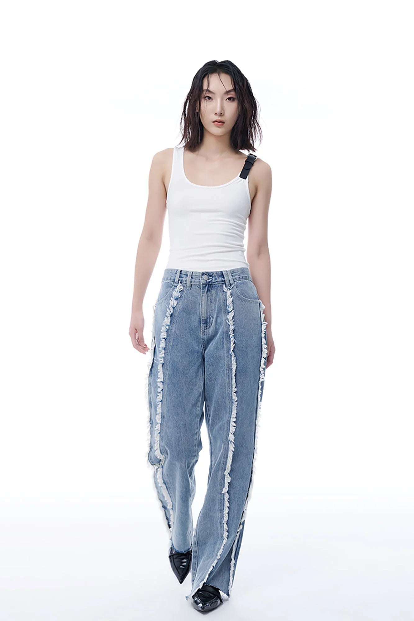 TUIMU Buckle Strap Ribbed Tank Top