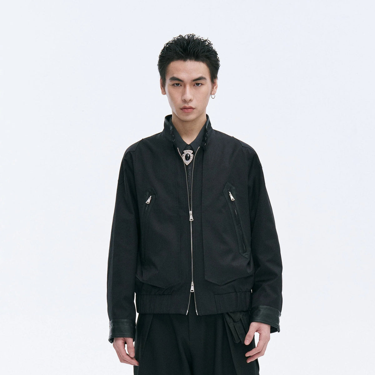 CATSSTAC Leather Panel Stand Collar Jacket