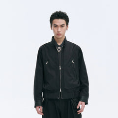 CATSSTAC Leather Panel Stand Collar Jacket
