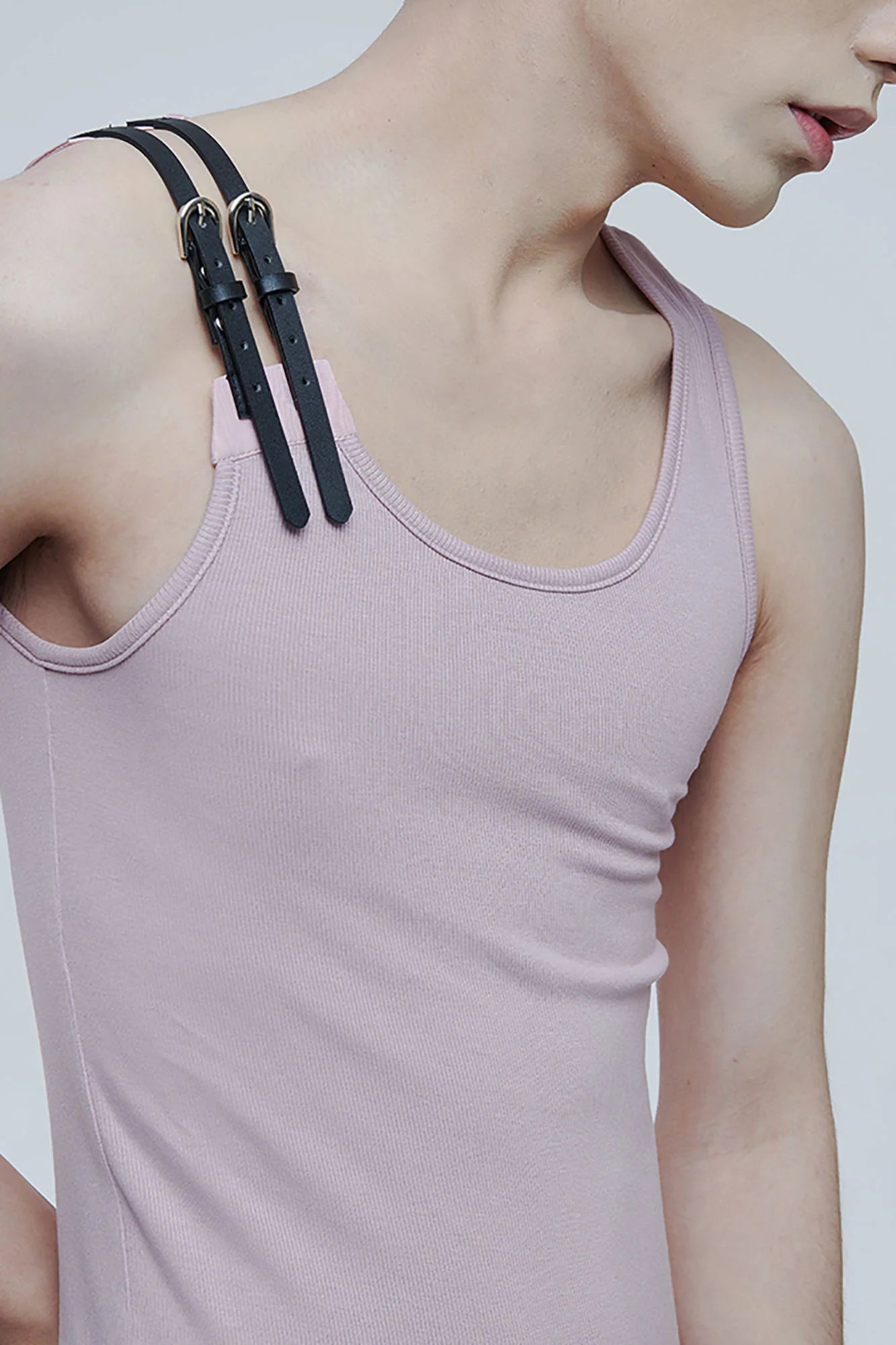 TUIMU Buckle Strap Ribbed Tank Top