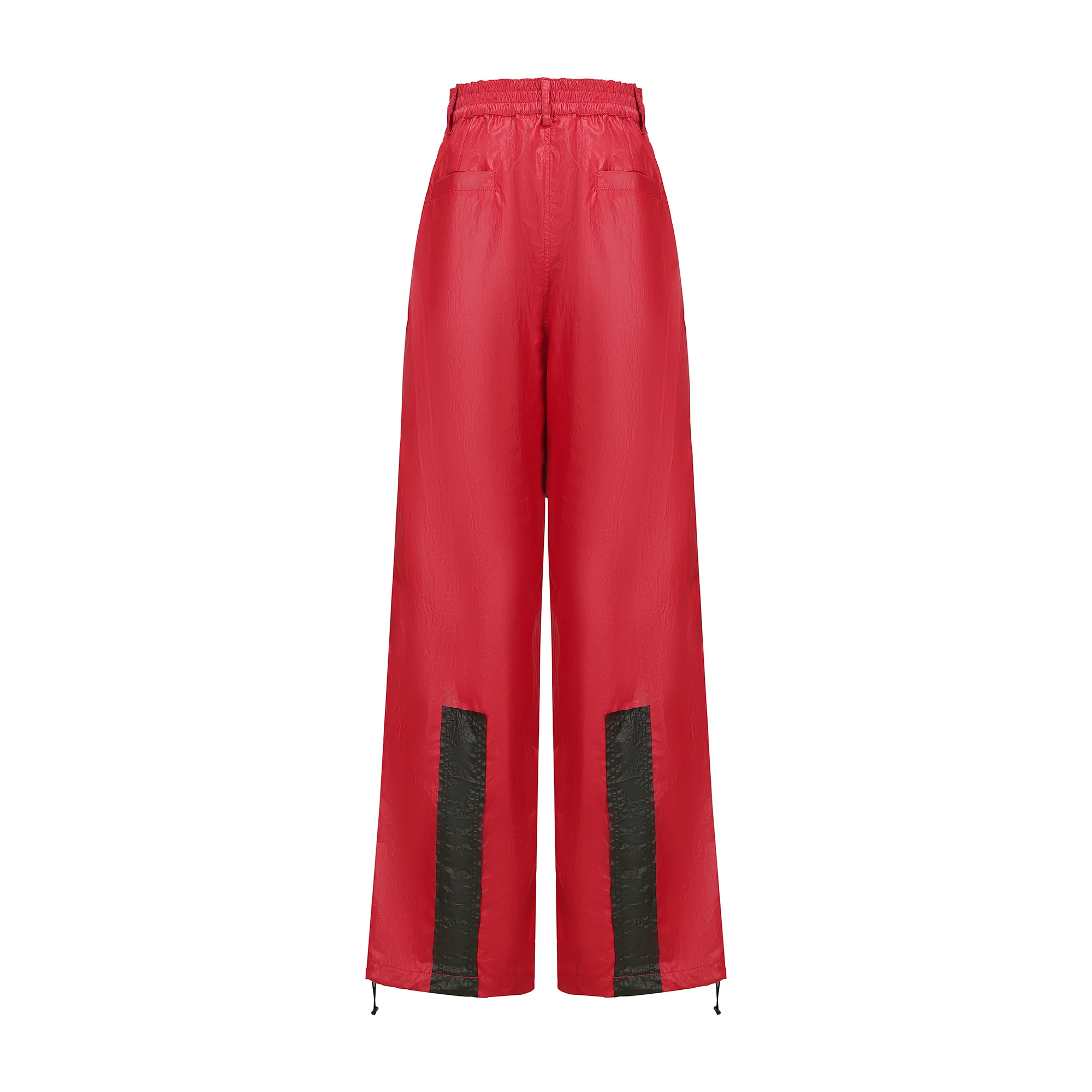 VANN VALRENCE Contrast Double-Knee Glossy Wide-Leg Pants