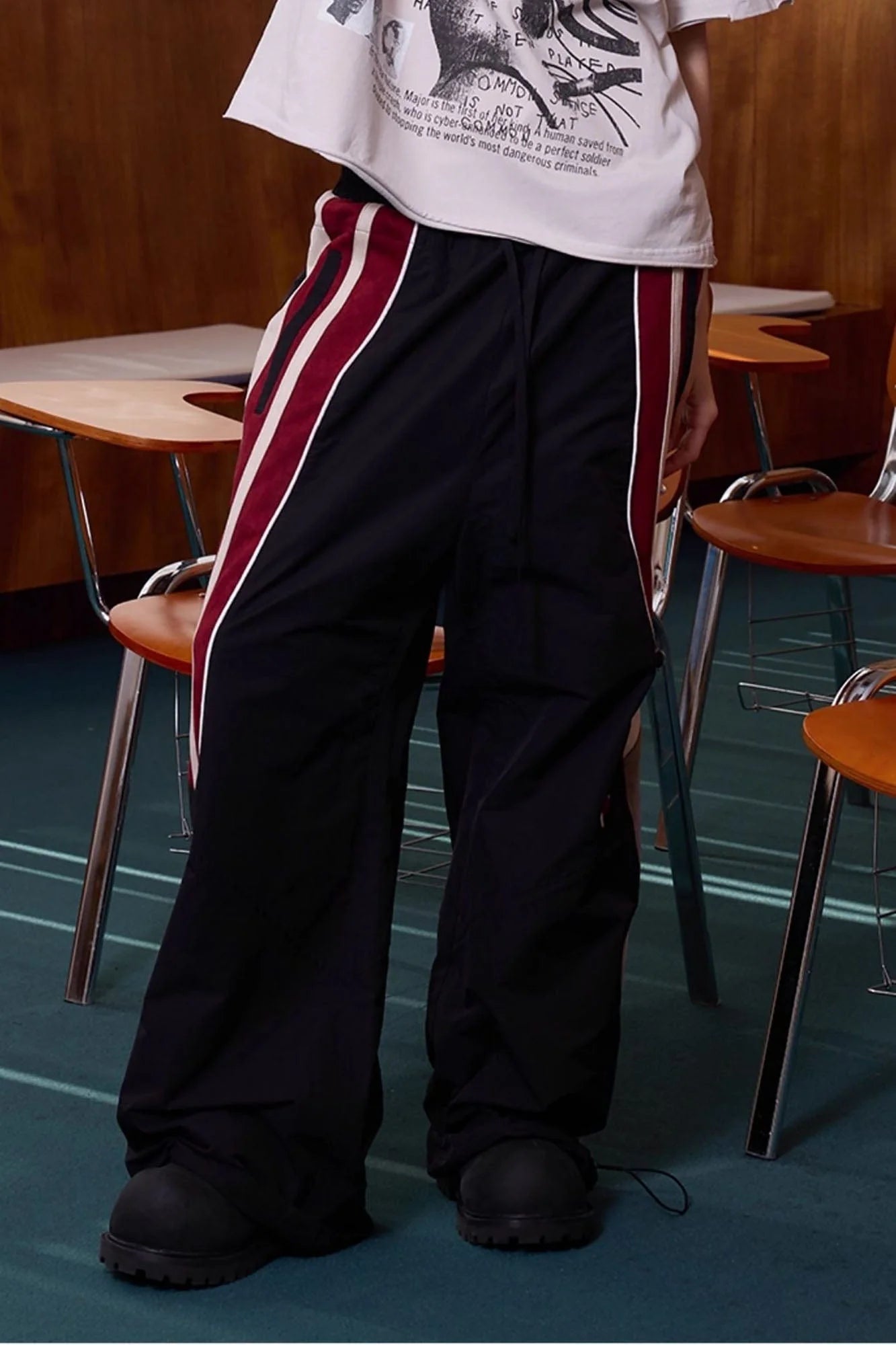 ERROR CODE ROBOT Diagonal Stripe Suede Track Pants