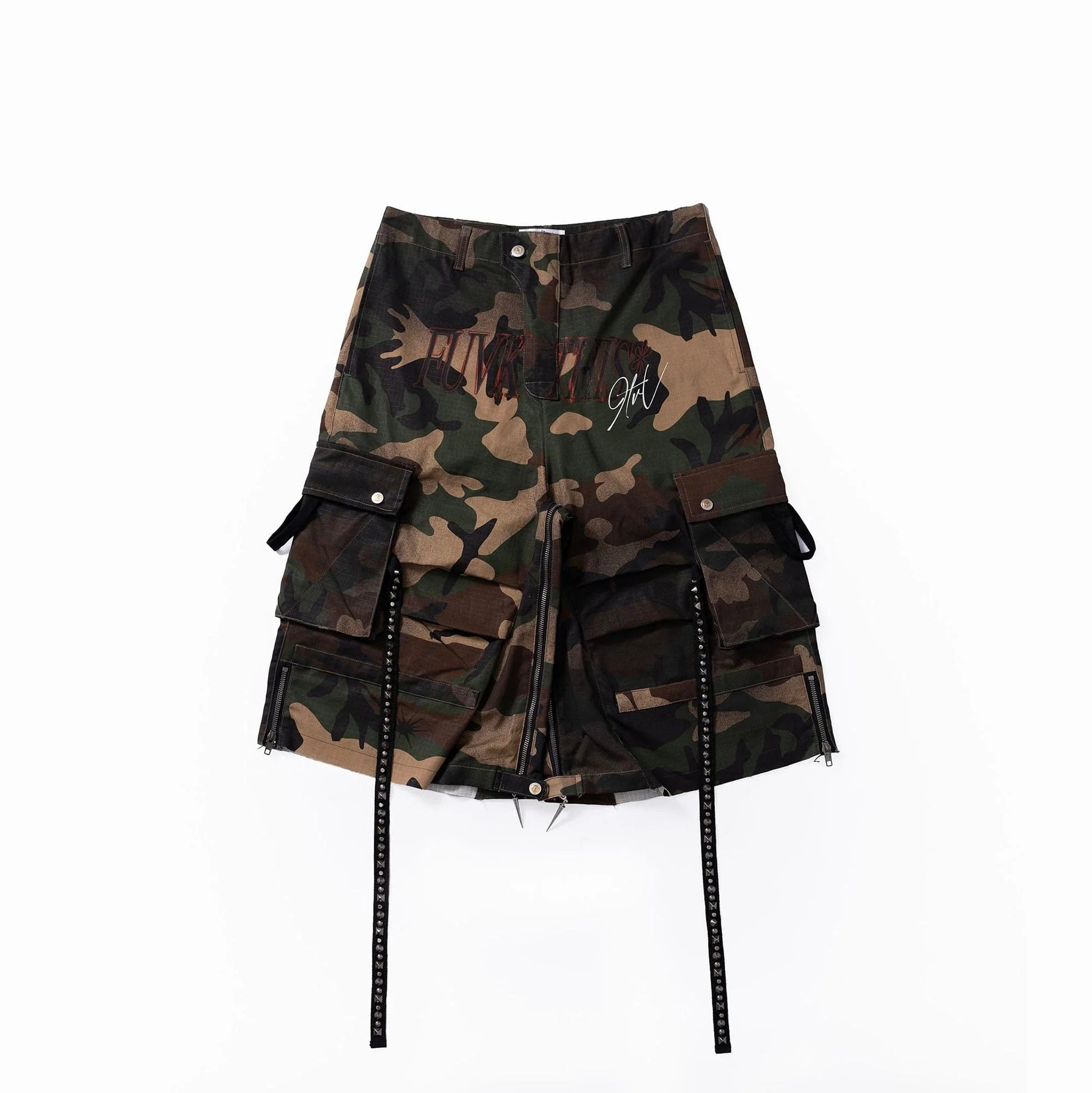 FVVO Distressed Rivet Strap Cargo Shorts Camo