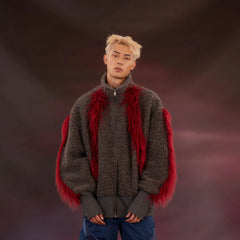 KADAKADA Faux Fur Spliced Oversized Fleece Jacket