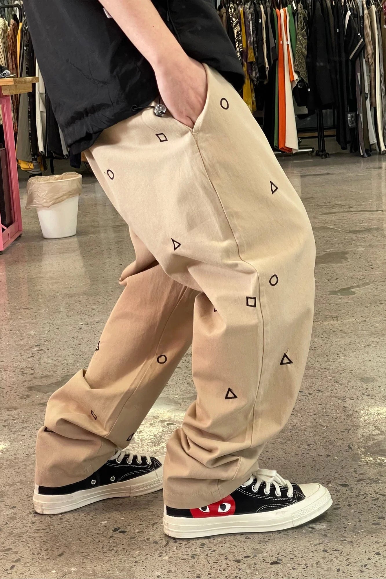 ME DA IGUAL Geometric Embroidered Oversized Tapered Pants