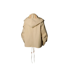 RELABEL Detachable Hood Beaded Ruched Shirt Brown