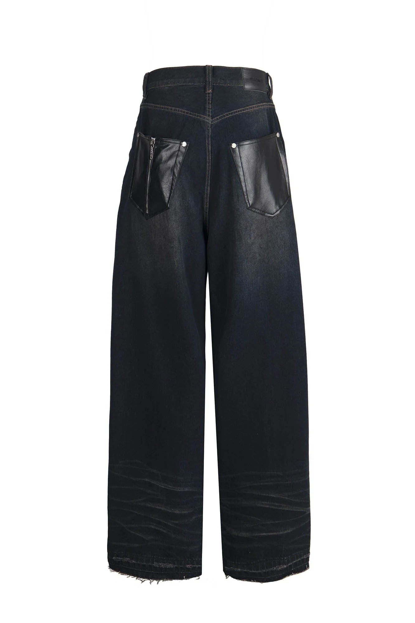 455EMBLE Washed PU-Pocket Baggy Jeans