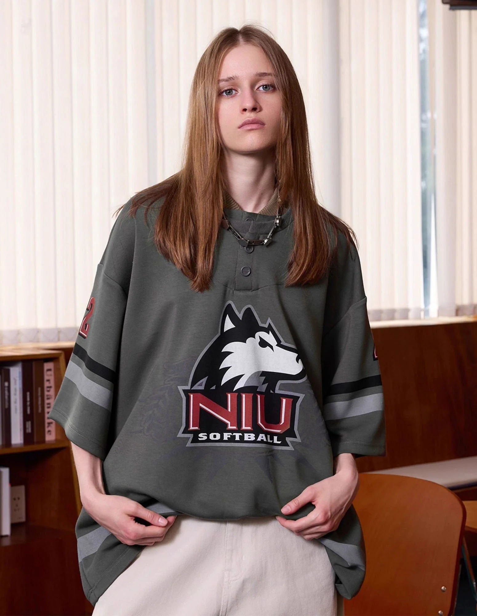 ERROR CODE ROBOT Varsity Layered Collar Oversized Huskie Tee