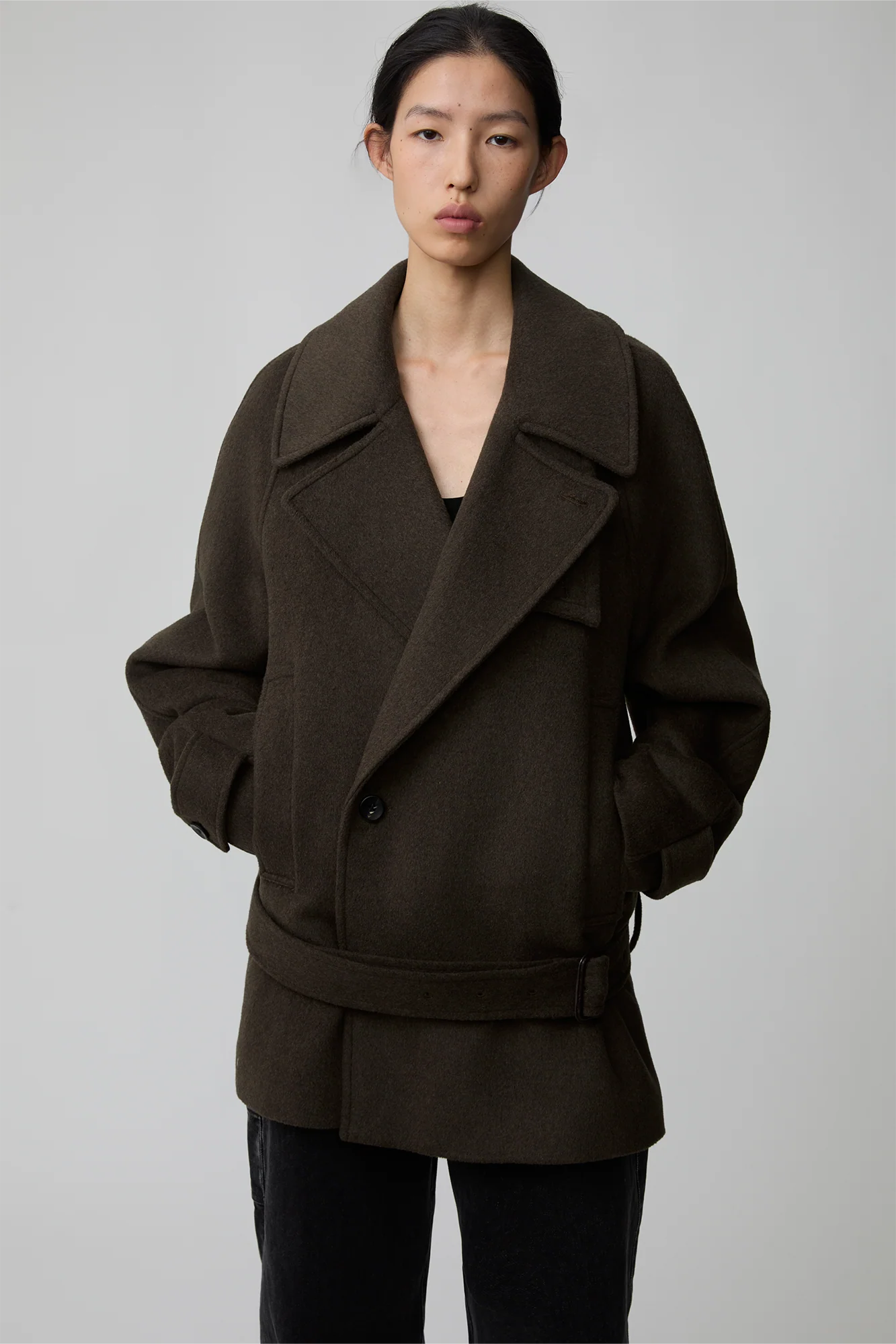 OPICLOTH Double-Breasted Belted Wool-Blend Coat